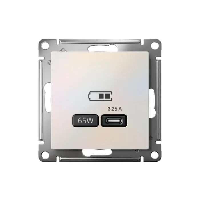 Розетка USB AtlasDesign тип C 65Вт QC PD высокоскор. ЗУ механизм жемчуж. SE ATN000427