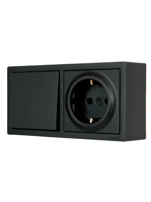 Блок ОП LETO (1-кл. выключатель + 1-м розетка с заземл.) горизонт. черн. бархат LEZARD 752-4200-170BAP