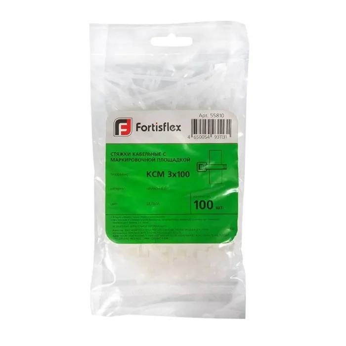Хомут кабельный КСМ 3х100 нейл. бел. (уп.100шт) Fortisflex 55810