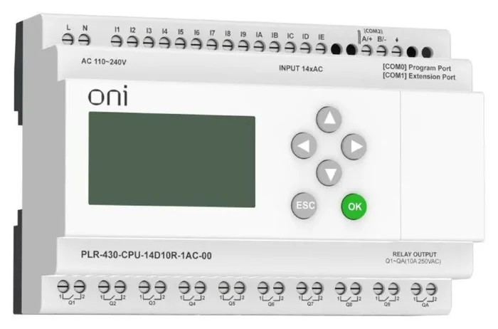 Модуль ЦПУ ПЛК 430 14 DI 10 RO 220В AC с экраном ONI PLR-430-CPU-14D10R-1AC-00