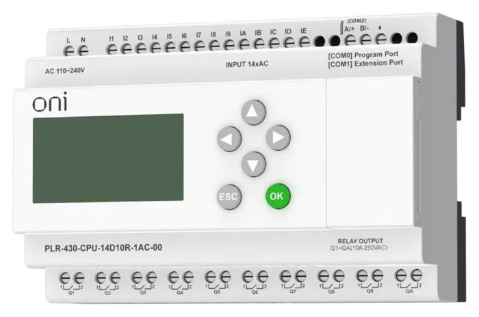 Модуль ЦПУ ПЛК 430 14 DI 10 RO 220В AC с экраном ONI PLR-430-CPU-14D10R-1AC-00
