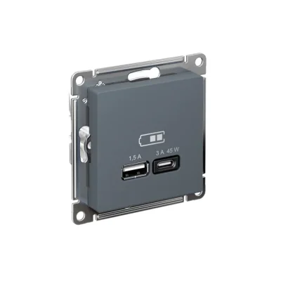 Розетка USB AtlasDesign тип A+C 45Вт QC PD высокоскор. ЗУ механизм грифель SE ATN000729