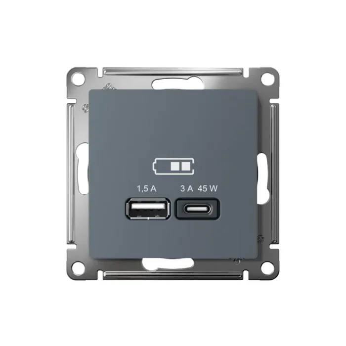 Розетка USB AtlasDesign тип A+C 45Вт QC PD высокоскор. ЗУ механизм грифель SE ATN000729