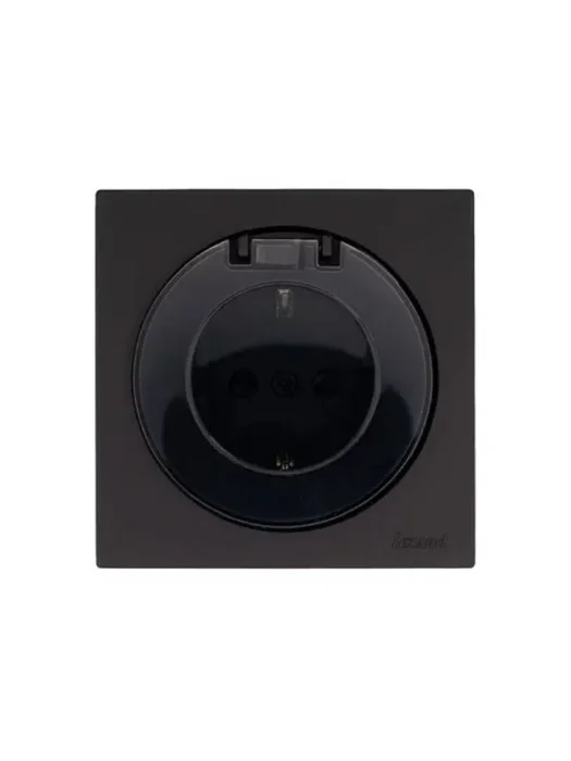 Розетка 1-м СП OSEN с заземл. с крышкой ПБТ механизм черн. бархат LEZARD 743-4288-123B