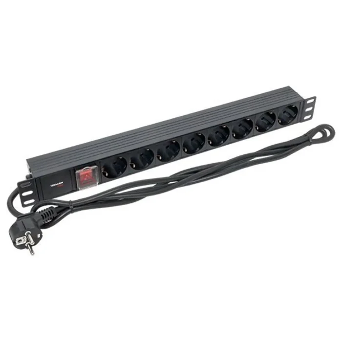 Блок PDU TERACOM PRO 19дюйм 1U 16А/250В 8 роз. Schuko с выключат. шнур 2м 3х1.5кв.мм вилка Schuko корпус пластик черн. EKF TRP-HPD-LSP-16A-8SH-2MSH
