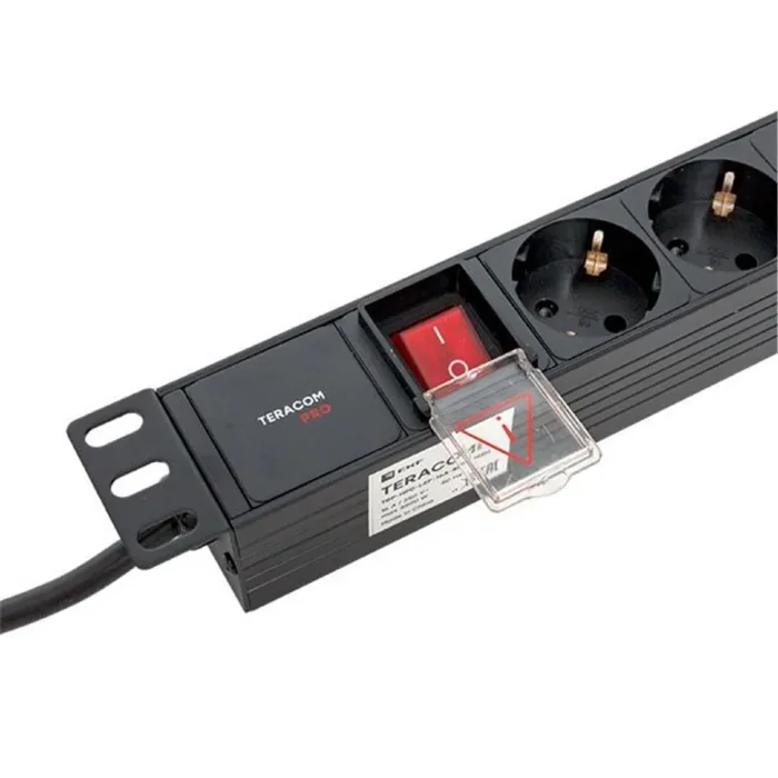 Блок PDU TERACOM PRO 19дюйм 1U 16А/250В 8 роз. Schuko с выключат. шнур 2м 3х1.5кв.мм вилка Schuko корпус пластик черн. EKF TRP-HPD-LSP-16A-8SH-2MSH