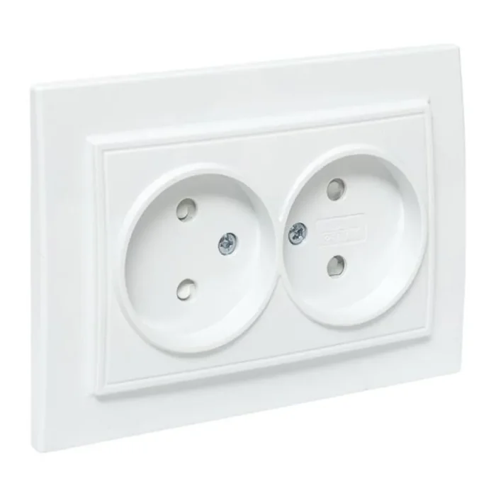 Розетка 2-м СП Минск 10А IP20 без заземл. защ. шторки бел. Basic EKF ERR10-102-100