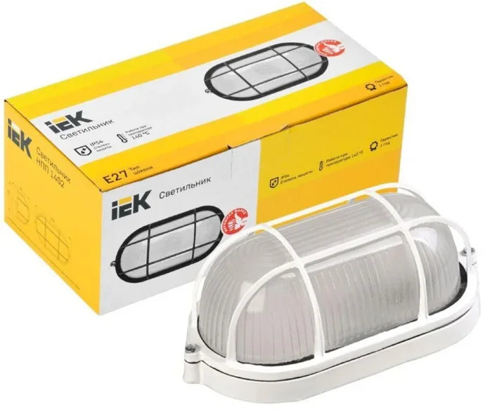 Светильник НПП 1402 60Вт E27 IP54 бел. овал с решеткой IEK LNPP0-1402-1-060-K01