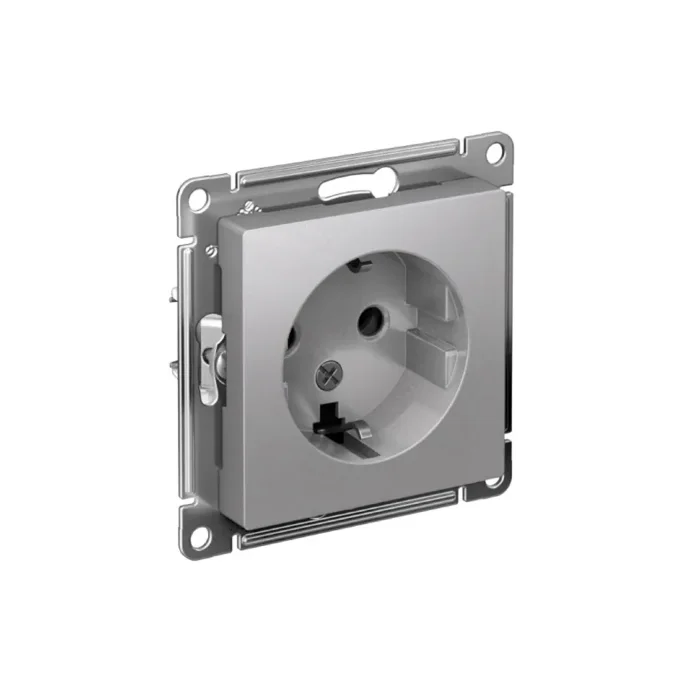 Розетка 1-м СП AtlasDesign 16А IP20 с заземл. механизм алюм. SE ATN000343