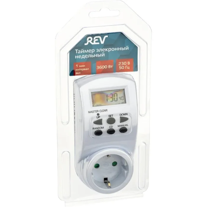 Таймер недельный электронный с заземл. 1.8кВт бел. REV 66989 6