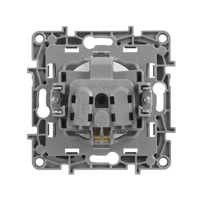 Розетка 1-м СП Etika 16А IP31 250В 2P+E с заземл. защ. шторки немецк. стандарт винтов. клеммы механизм алюм. IEK 672422