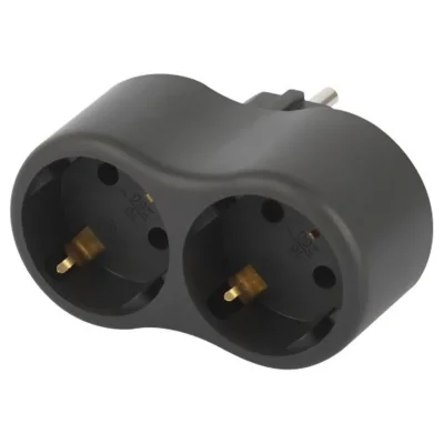 Разветвитель электрический SPx-2e-B на 2 розетки с заземл. 16А черн. Эра Б0059722