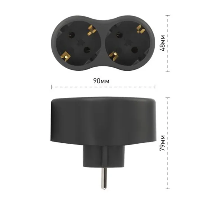 Разветвитель электрический SPx-2e-B на 2 розетки с заземл. 16А черн. Эра Б0059722