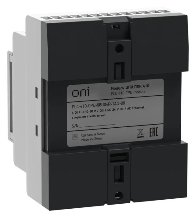 Модуль ЦПУ ПЛК 410 4 DI 4 UI (0-10 В/DI) 4 RO 12В-24В DC или 24В AC с Ethernet портом с экраном ONI PLC-410-CPU-08U04R-1AD-00