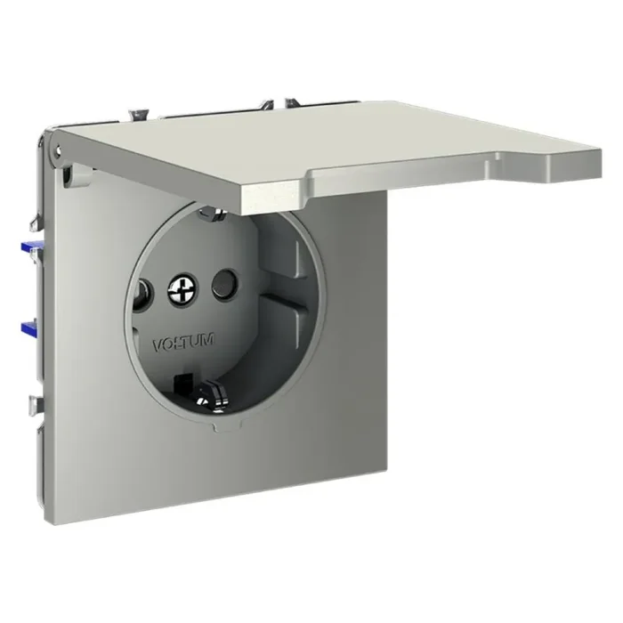 Розетка 1-м СП S70 16А с заземл. защ. шторки + крышка механизм сталь Voltum VLS040305