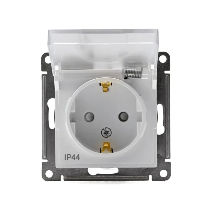 Розетка 1-м СП AtlasDesign Aqua 16А IP44 с заземл. защ. шторки с крышкой механизм бел. SE ATN440146