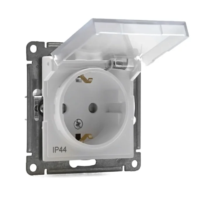 Розетка 1-м СП AtlasDesign Aqua 16А IP44 с заземл. защ. шторки с крышкой механизм бел. SE ATN440146