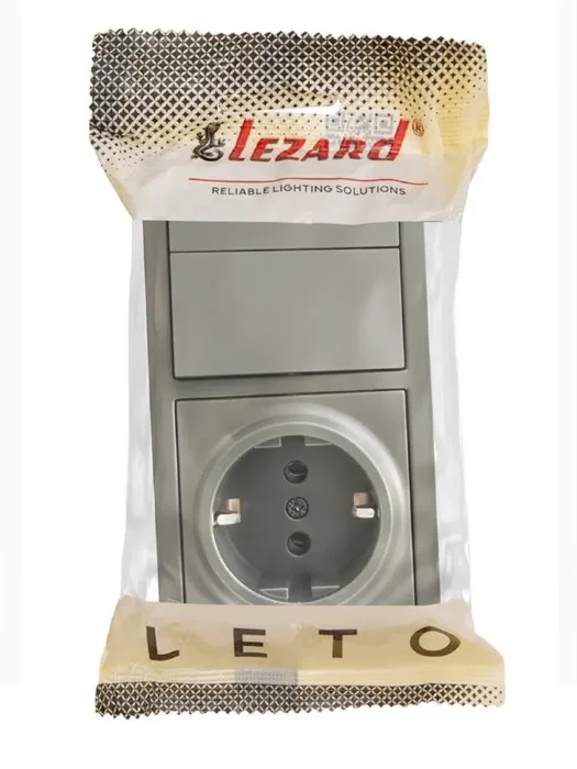Блок ОП LETO (2-кл. выключатель + 1-м розетка с заземл.) горизонт. платина LEZARD 752-3500-170BKP