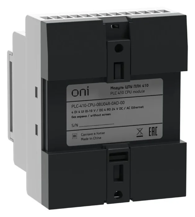 Модуль ЦПУ ПЛК 410 4 DI 4 UI (0-10 В/DI) 4 RO 12В-24В DC или 24В AC с Ethernet портом без экрана ONI PLC-410-CPU-08U04R-0AD-00