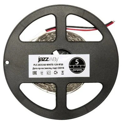 Лента светодиодная PLS 2835/120-12V 12Вт/м 6500К холод. бел. IP20 (уп.5м) JazzWay 2859051