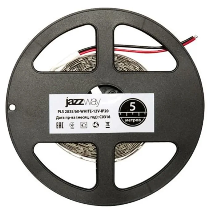 Лента светодиодная PLS 2835/120-12V 12Вт/м 6500К холод. бел. IP20 (уп.5м) JazzWay 2859051