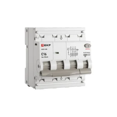 Выключатель автоматический дифференциального тока 4п (3P+N) C 16А 30мА тип AC 6кА АВДТ-63N электронный PROxima EKF D63N46E16C30
