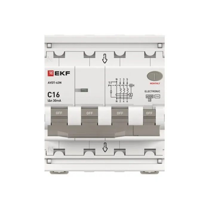 Выключатель автоматический дифференциального тока 4п (3P+N) C 16А 30мА тип AC 6кА АВДТ-63N электронный PROxima EKF D63N46E16C30